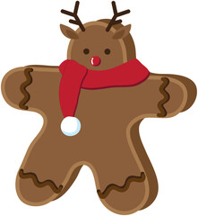 Christmas Gingerbread Reindeer homemade sweet sugar glaze cookie or winter food biscuit vector isolated. New year cookies. Traditional winter bakery. Isolated elements for design. Vector collection. 