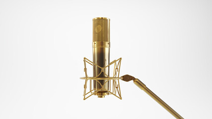 Obraz premium golden Retro microphone. Professional studio microphone isolated on white background. 3D render