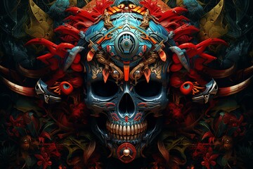 Artwork depicting powerful mythological skulls. Generative AI