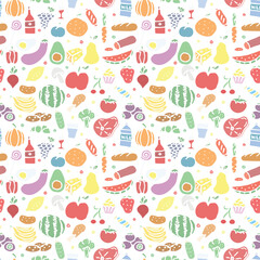 Seamless food pattern. Drawn doodle food background