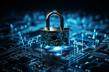 Foto op Canvas Photo of a padlock on top of a circuit board, representing security measures for digital technology created with Generative AI technology © AI Visual Vault