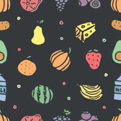 Seamless food pattern. Drawn doodle food background