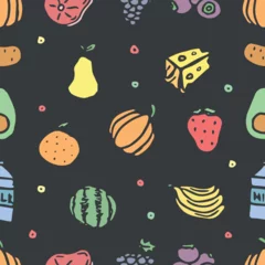 Poster Seamless food pattern. Drawn doodle food background © eliyashevskiy