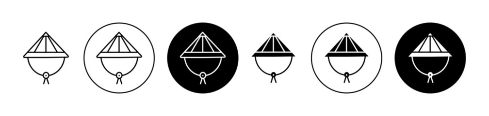 Chinese bamboo hat vector icon set. Vietnamese conical cap sign for UI designs.