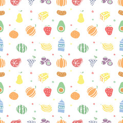Seamless food pattern. Drawn doodle food background