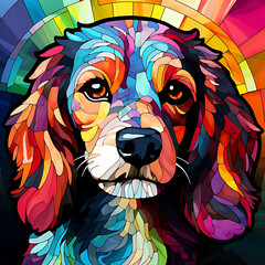 Colorful Stained glass dog - AI Generative