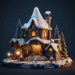 3d house model cover with snow on Christmas day