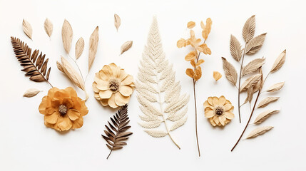unique dried primrose laurel and leave decoration and boho flower for wedding decoration - obrazy, fototapety, plakaty