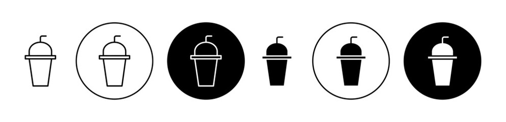 Milk shake Line Icon Set. Cocktail smoothie vector symbol in black filled and outlined style.