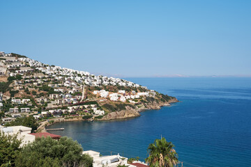 Obraz premium Yalikavak coastline or bay in Mugla, Bodrum, Turkey. Aerial view.