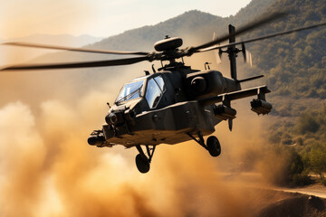 Military helicopter in action