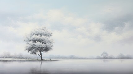  a painting of a tree in the middle of a lake.  generative ai