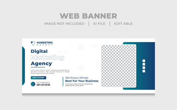 Abstract Blue Color Corporate Web Banner Design ,minimal print template grahics design,Professional business web ad banner template with photo place.