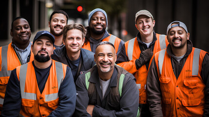 Diverse and mixed group of satisfied and happy workers - obrazy, fototapety, plakaty
