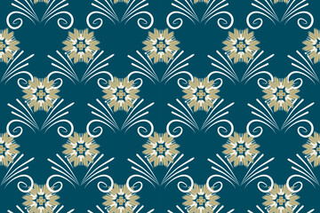 Ikat floral paisley embroidery on pattern traditional.Aztec style abstract vector illustration.design for texture,fabric,clothing,wrapping,decoration.Ethnic fabric carpet ornament native boho