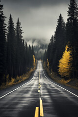 Naklejka premium Empty road in British Columbia, Canada, during moody autumn weather