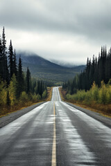 Fototapeta na wymiar Empty road in British Columbia, Canada, during moody autumn weather