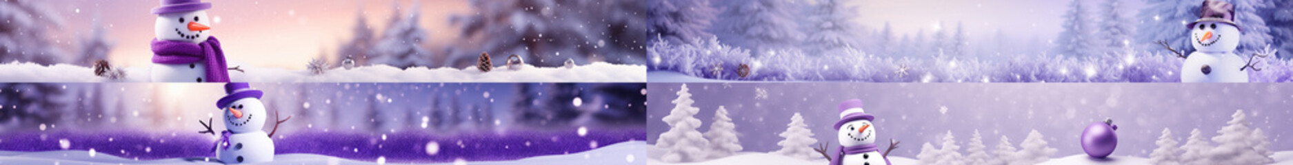 イメージカラー紫の雪だるまの背景用素材セット