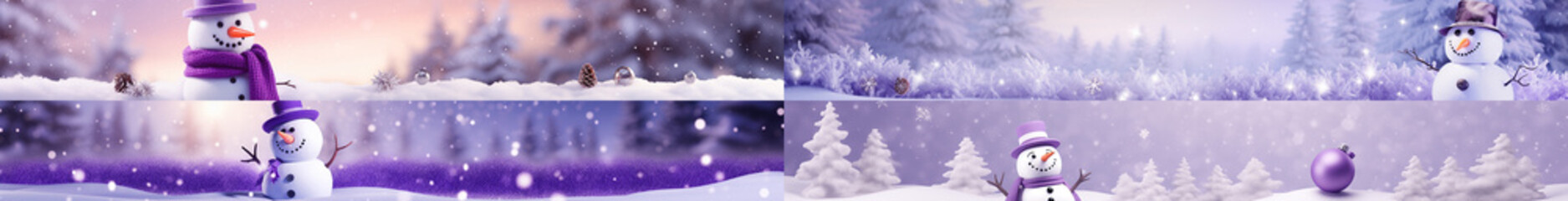 Fototapeta premium イメージカラー紫の雪だるまの背景用素材セット