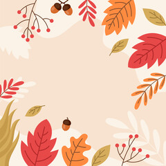 Hand Drawn Abstract Nature Shapes Background with Autumn Season Color Tone