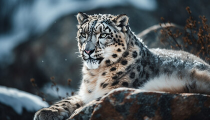 Fototapeta premium Spotted tiger staring, majestic beauty in nature generated by AI