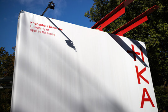 karlsruhe, Baden-Wuerttemberg., germany - 04 10 2023: a sign of the hka university of karlsruhe germany