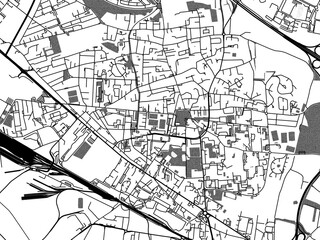Greyscale vector city map of  Saint-Priest in France with with water, fields and parks, and roads on a white background.