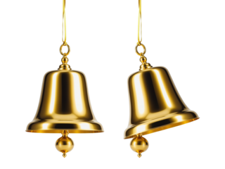 golden christmas bell isolated on transparent background
