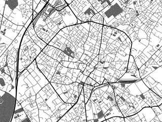 Greyscale vector city map of  Tourcoing in France with with water, fields and parks, and roads on a white background.