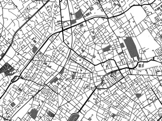 Fototapeta na wymiar Greyscale vector city map of Roubaix in France with with water, fields and parks, and roads on a white background.