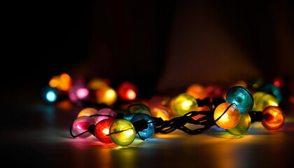 Shiny sphere illuminated with vibrant colors, abstract chain decoration generated by AI