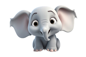 3D Cartoon Icon of a Cute Wide-Eyed Baby Elephant Isolated on transparent white background.