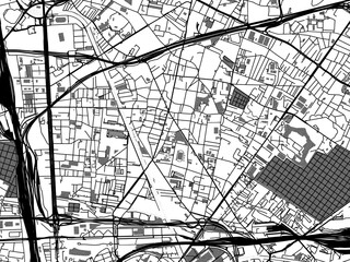 Greyscale vector city map of  Aubervilliers in France with with water, fields and parks, and roads on a white background.