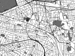 Greyscale vector city map of  Champigny-sur-Marne in France with with water, fields and parks, and roads on a white background.