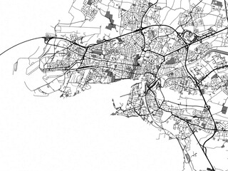 Greyscale vector city map of  La Rochelle in France with with water, fields and parks, and roads on a white background.