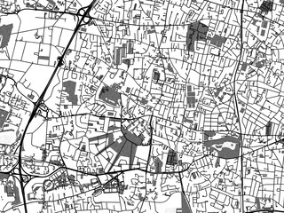 Greyscale vector city map of  Merignac in France with with water, fields and parks, and roads on a white background.