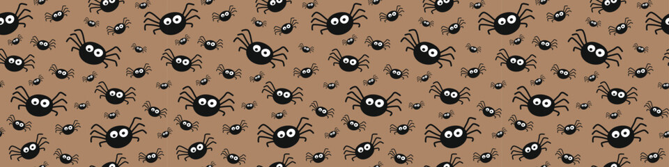 Halloween banner with funny spiders. Wallpaper. Vector