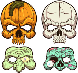 Cartoon Halloween Masks. Vector illustration with simple gradients.