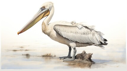  a bird with a large beak standing on a beach next to a dead animal.  generative ai