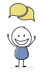 Happy stickman with chat - speech bubble symbol. Vector
