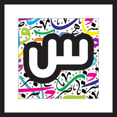 Arabic Alphabet , Round kufic style 
Arabic Alphabet, white Urdu  on colorful typography design fonts