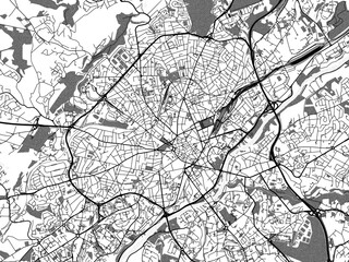 Greyscale vector city map of  Limoges in France with with water, fields and parks, and roads on a white background.