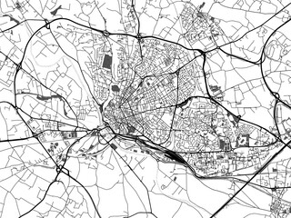 Obraz premium Greyscale vector city map of Beziers in France with with water, fields and parks, and roads on a white background.