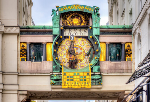 Ancient Anker clock (Ankeruhr) on Hoher markt square in Vienna, Austria