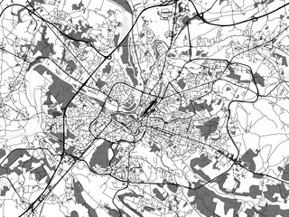 Greyscale vector city map of  Angouleme in France with with water, fields and parks, and roads on a white background.