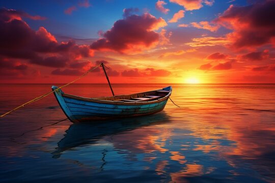 sunset boat. Generative AI