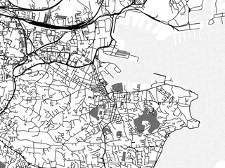 Greyscale vector city map of  La Seyne-sur-Mer in France with with water, fields and parks, and roads on a white background.