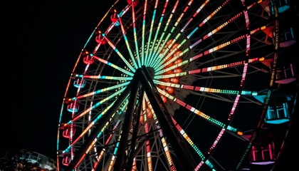 Fototapeta premium Spinning wheel of vibrant colors, carnival excitement generated by AI