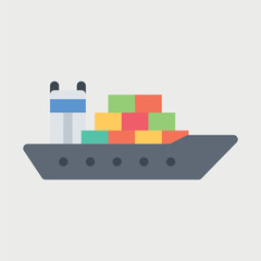 Fototapeta premium Cargo ship color vector icon. ship icon isolated white background