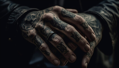 Fototapeta na wymiar Hand holding tattoo showcases individuality and creativity generated by AI